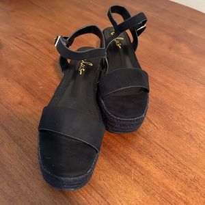 Lulu's Corsa Black Suede Flatform Sandals